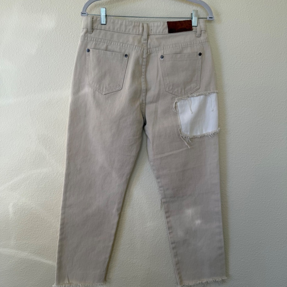 Boho Grunge Beige Patchwork Distressed Denim Jean… - image 3